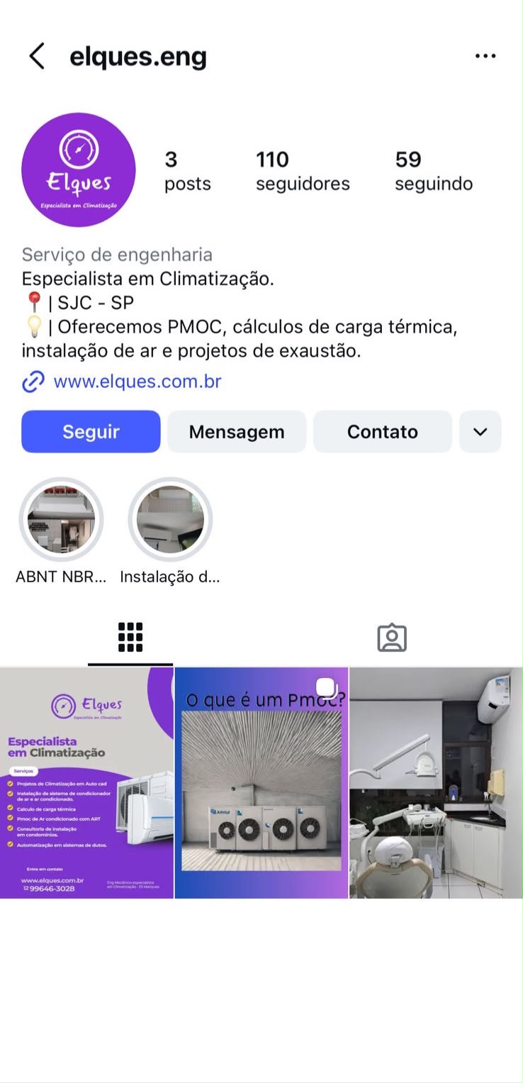 Perfil do Instagram de Elques Engenharia antes da reestruturação