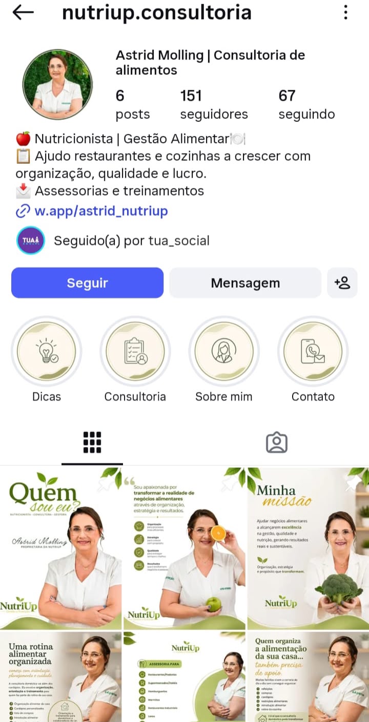 Perfil do Instagram de NutriUp · Astrid Molling depois da reestruturação da Tua Social