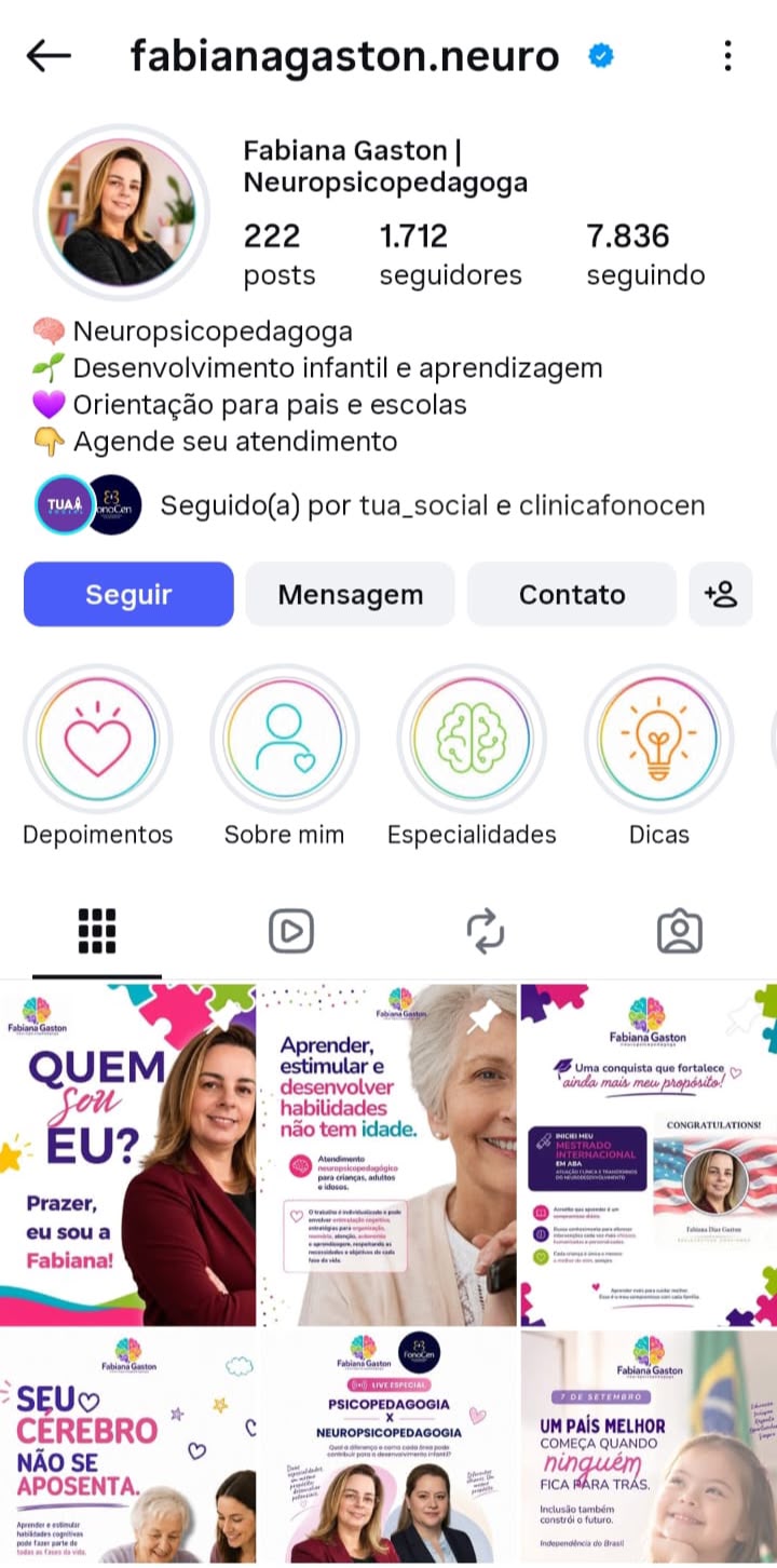 Perfil do Instagram de Fabiana Gaston depois da reestruturação da Tua Social