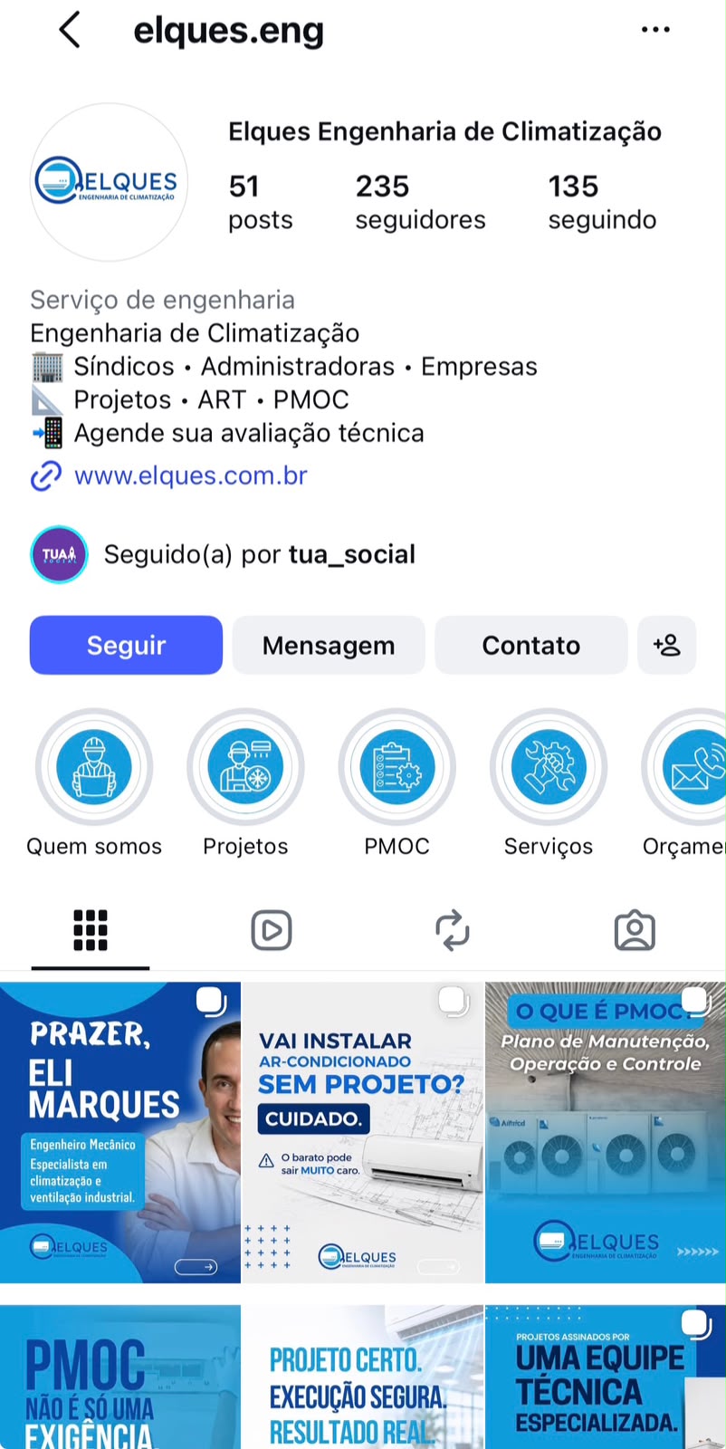 Perfil do Instagram de Elques Engenharia depois da reestruturação da Tua Social