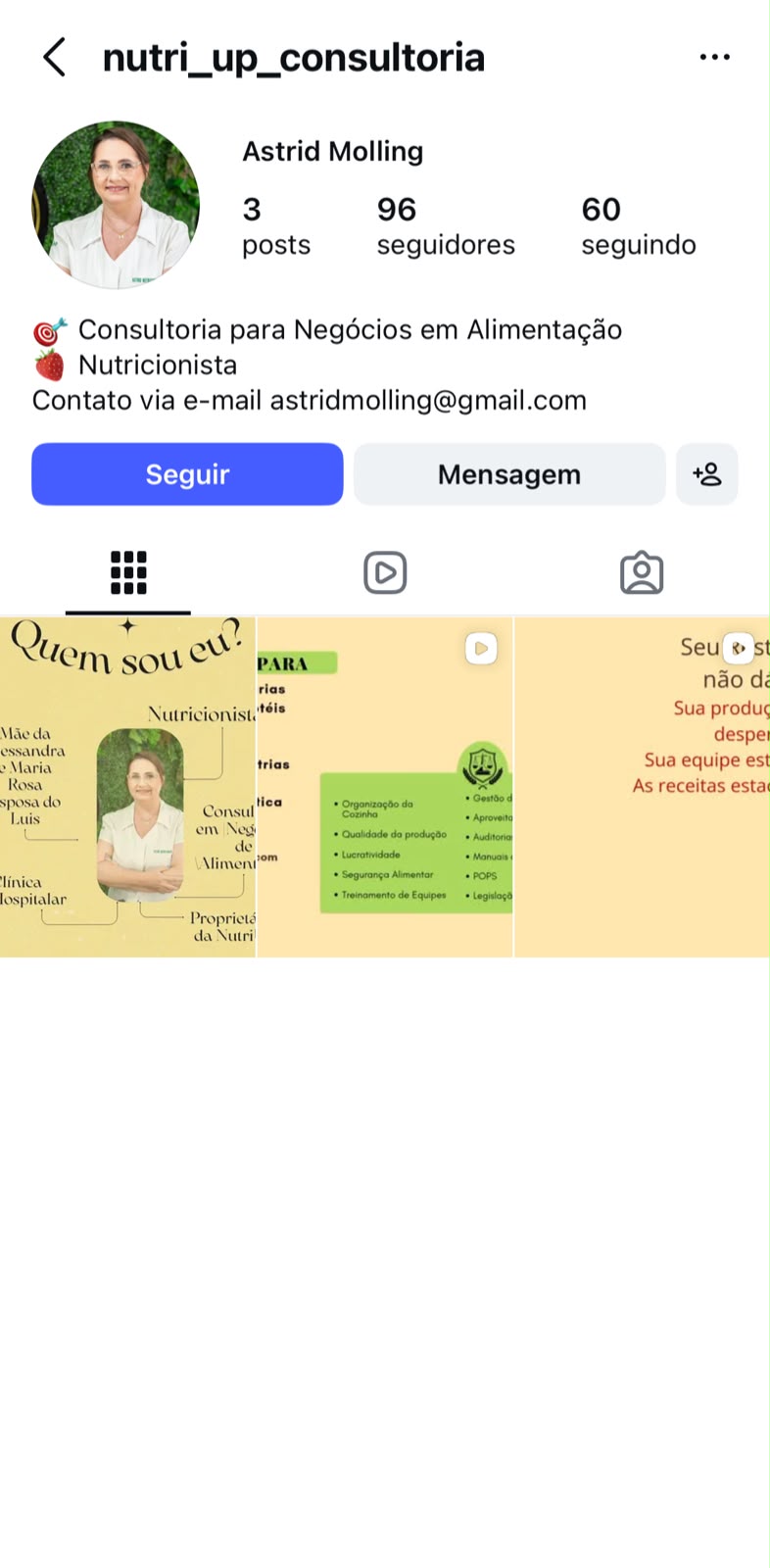Perfil do Instagram de NutriUp · Astrid Molling antes da reestruturação